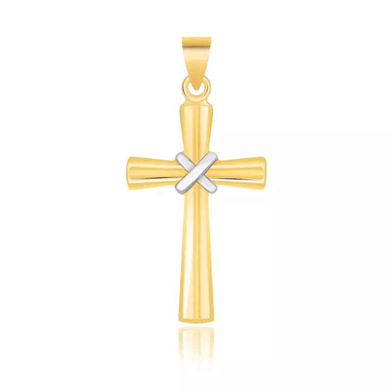 14k Two Tone Gold Cross Pendant with a Center X Design
