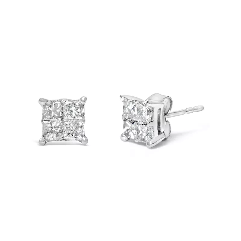 10K White Gold 3/4ct TDW Diamond Stud Earrings(H-I, SI2-I1)