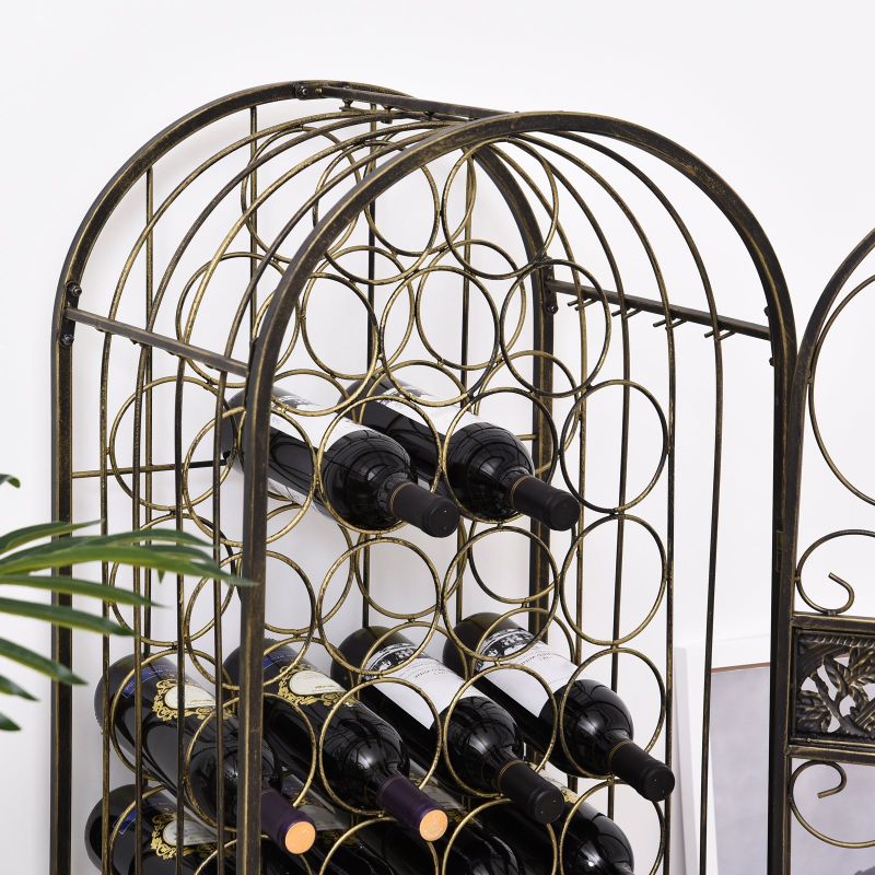 HOMCOM 45 Bottle Wrought Iron Wine Rack Jail with Lock - Antique Bronze - 17.5*14.25*52 - Bronze