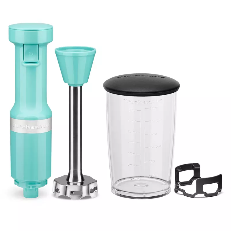 KitchenAid Corded Variable-Speed Immersion Blender in Aqua Sky with Blending Jar