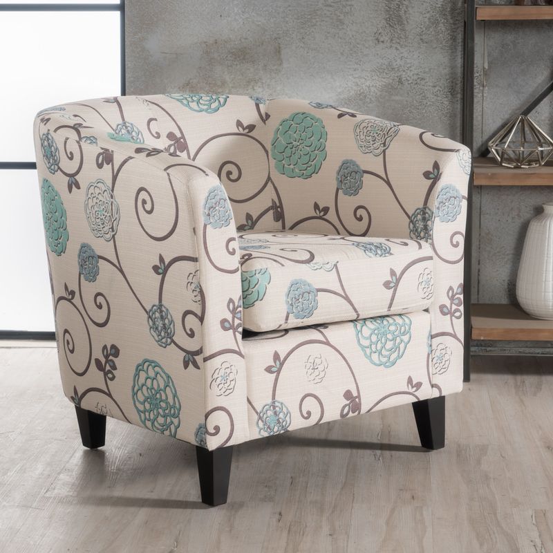 Preston Floral Fabric Club Chair by Christopher Knight Home - White/Blue Floral Pattern