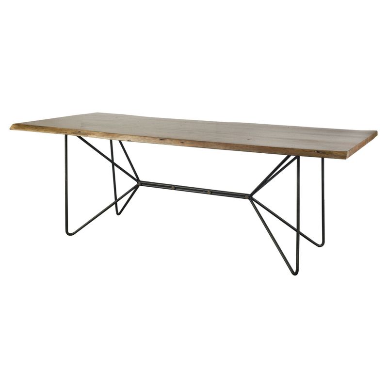 Papillion II 84 x 38 Rectangular Natural Live Edge Sold Wood Top Black Metal Base Dining Table - Natural Brown - 84.0L x 38.0W x 30.0H