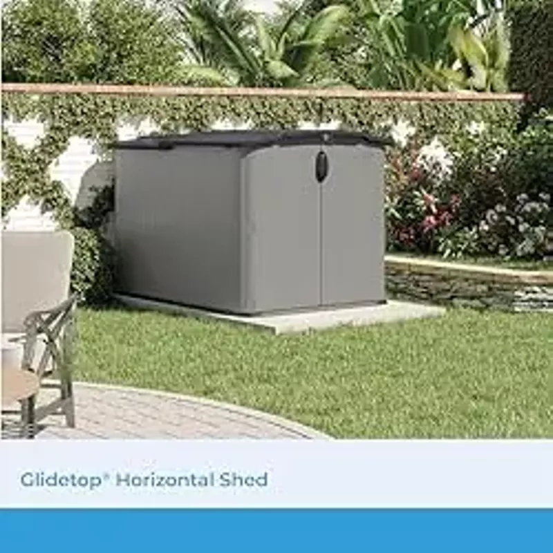 Suncast Glidetop Horizontal Outdoor Storage Shed with Pad-Lockable Sliding Lid and Doors, All-Weather Shed for Yard Storage, 57.5" W x 79.75" D x 52" H