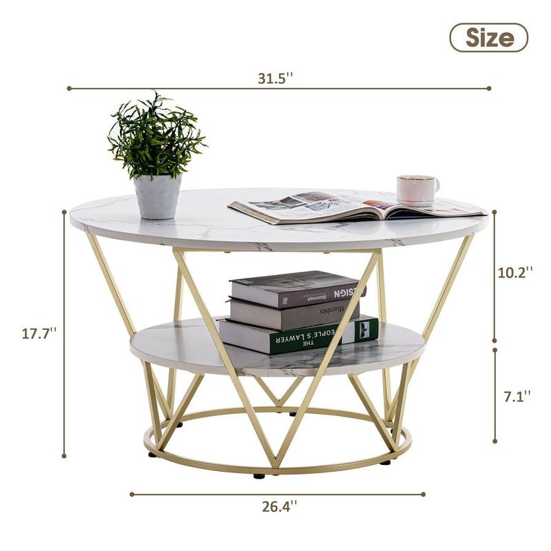 2-Tier Round Coffee Table, 31.5 Inch Modern Coffee Table for Living Room - White