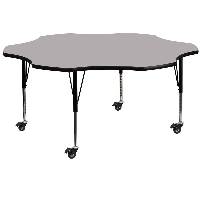 Mobile 60'' Flower Thermal Laminate Activity Table - Adjustable Short Legs - Red