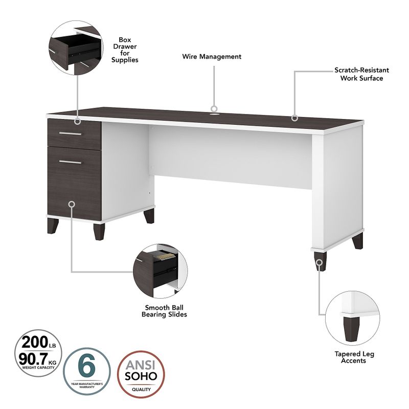 Somerset 72W Sit to Stand L-Desk with Hutch and Bookcase in Ash Gray - Maple Cross