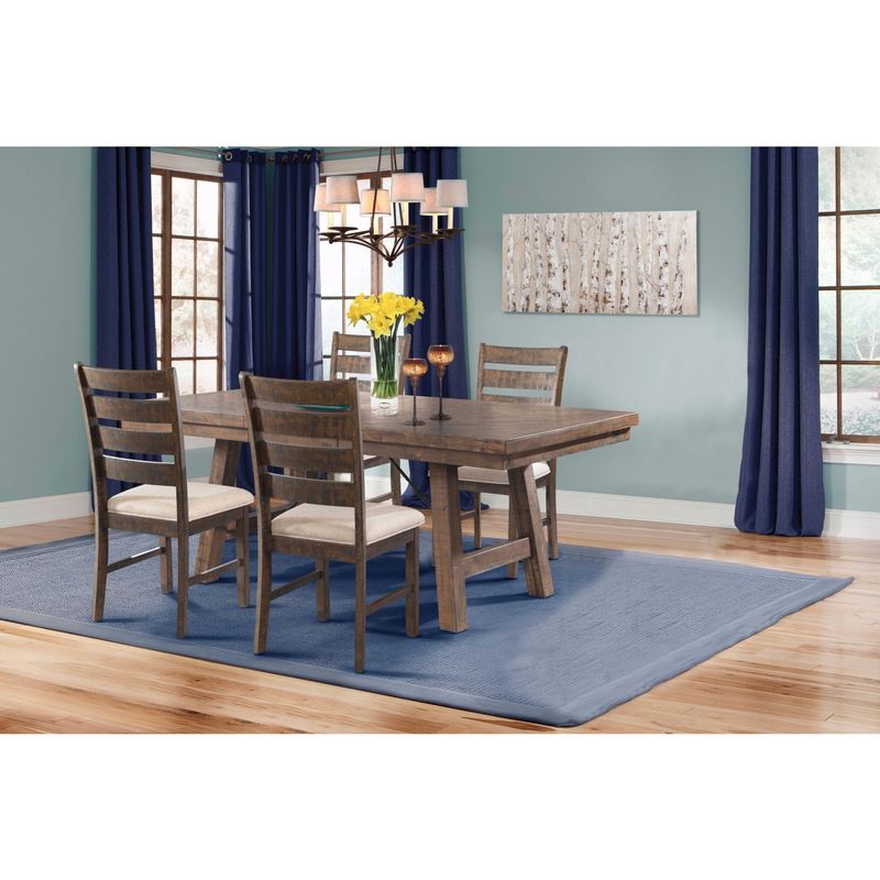 Picket House Furnishings Dex 5PC Dining Set-Table, 4 Ladder Dining Chairs - Smokey Walnut/ Cream Upholstery