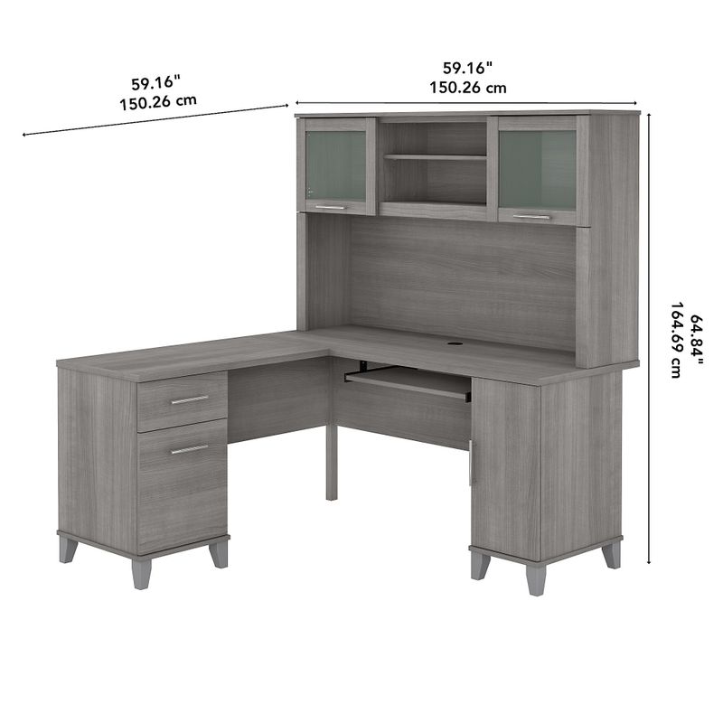 Somerset 60W L Shaped Desk with Hutch - Sand Oak