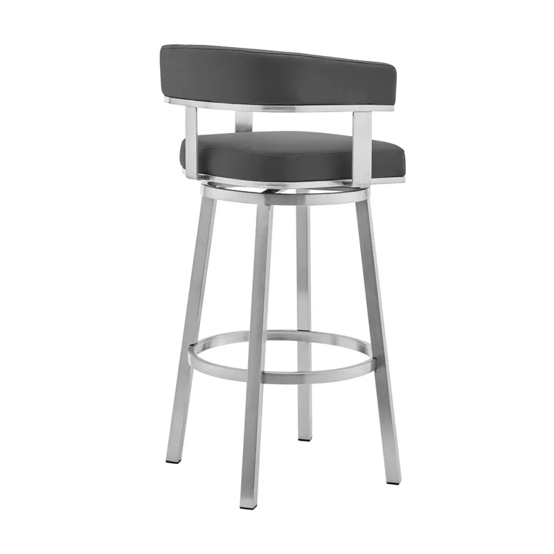Lorin 26" Gray Faux Leather and Brushed Stainless Steel Swivel Bar Stool