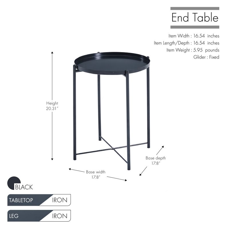 Porthos Home Otto Side Table, Removable Tray, Rust-resistant Iron - White