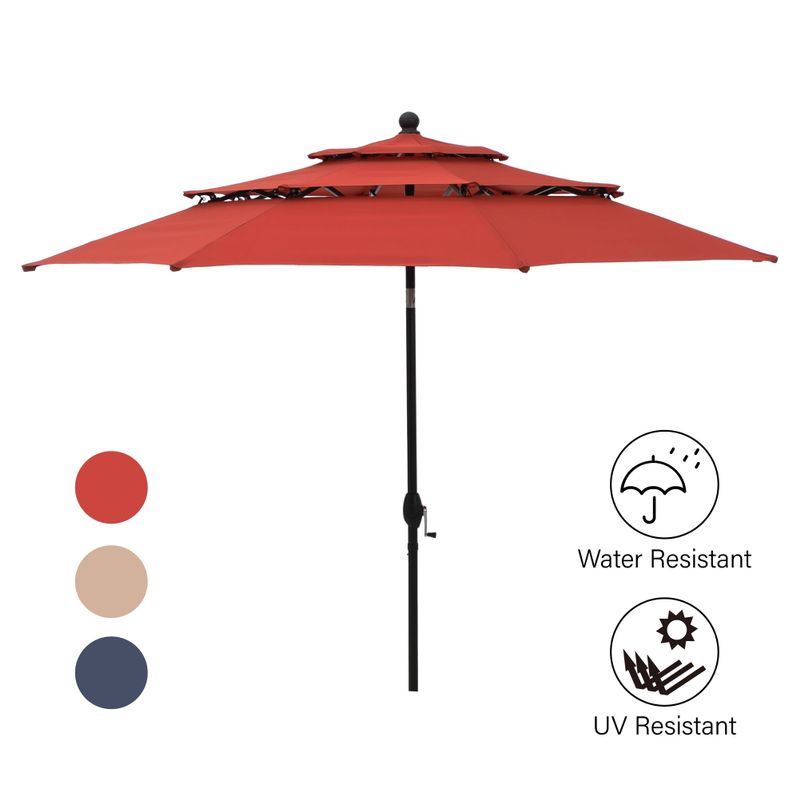 E-Coating Dining Set Metal Outdoor Patio Dining Set, Table and 4 Chairs Set of 5 - WithUmbrella-Red