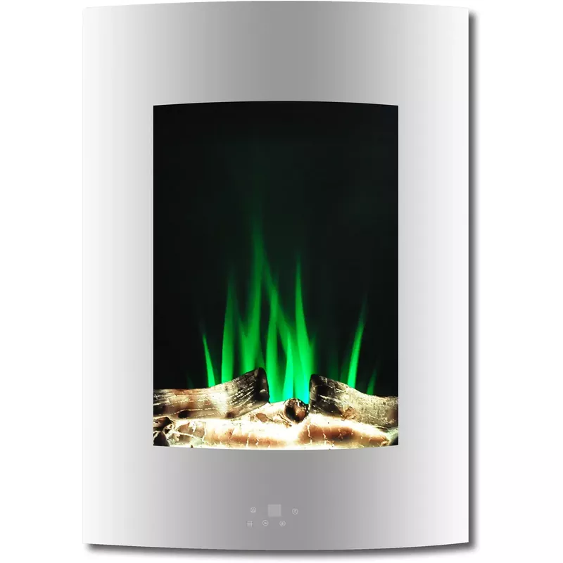 19.5-In. Vertical Electric Fireplace in White with Multi-Color Flame and Driftwood Log Display