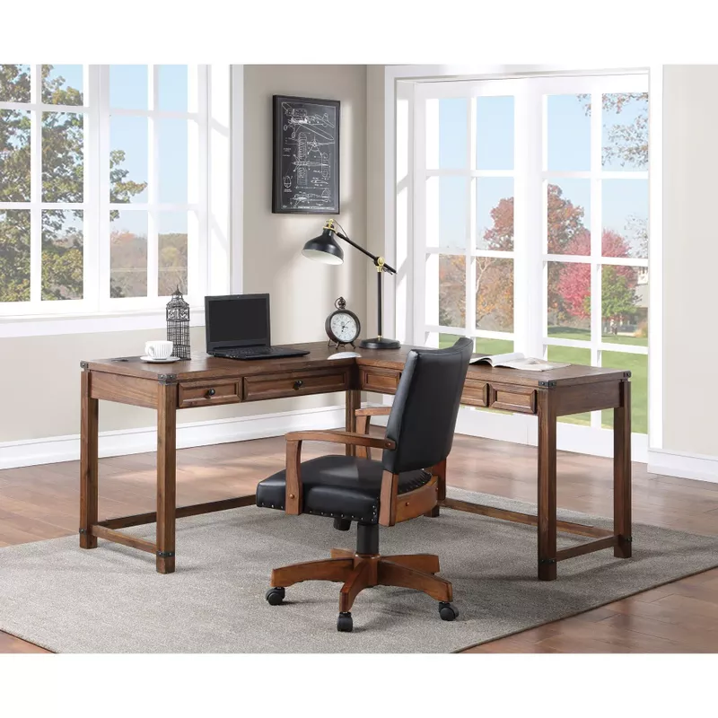 OSP Home Furnishings - Baton Rouge L-Shape Desk - Brushed Walnut
