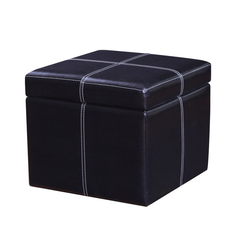 Adeco Bonded Leather Contrast Stitch Square Storage Ottoman Footstool - Brown