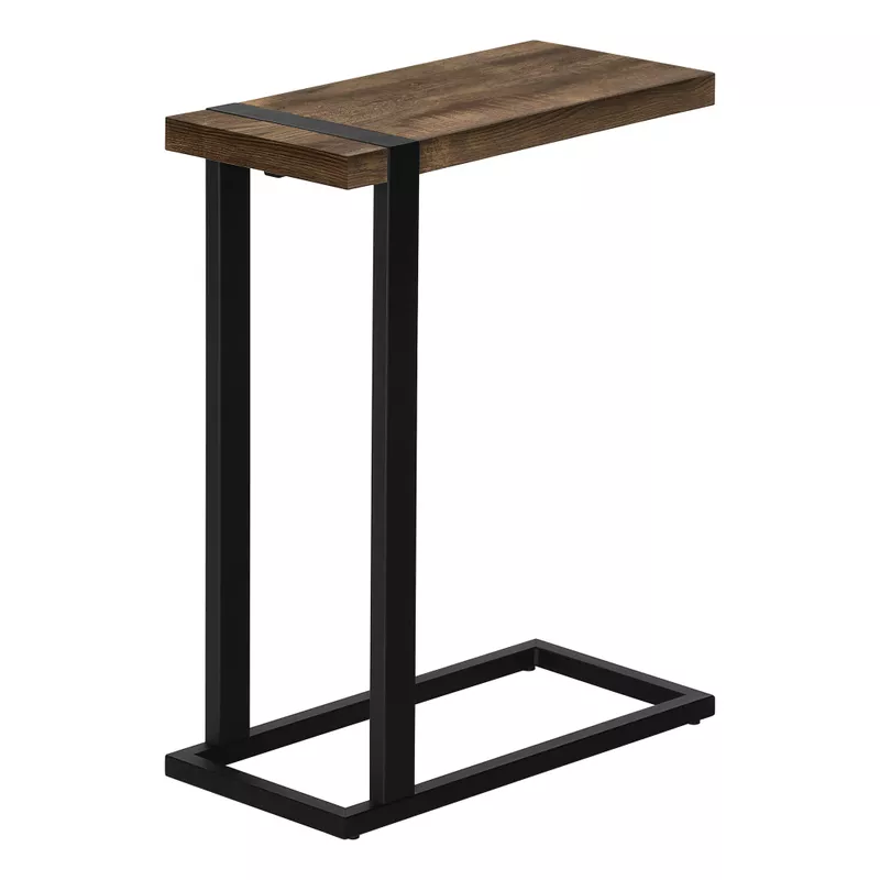 Accent Table/ C-shaped/ End/ Side/ Snack/ Living Room/ Bedroom/ Metal/ Laminate/ Brown/ Black/ Contemporary/ Modern