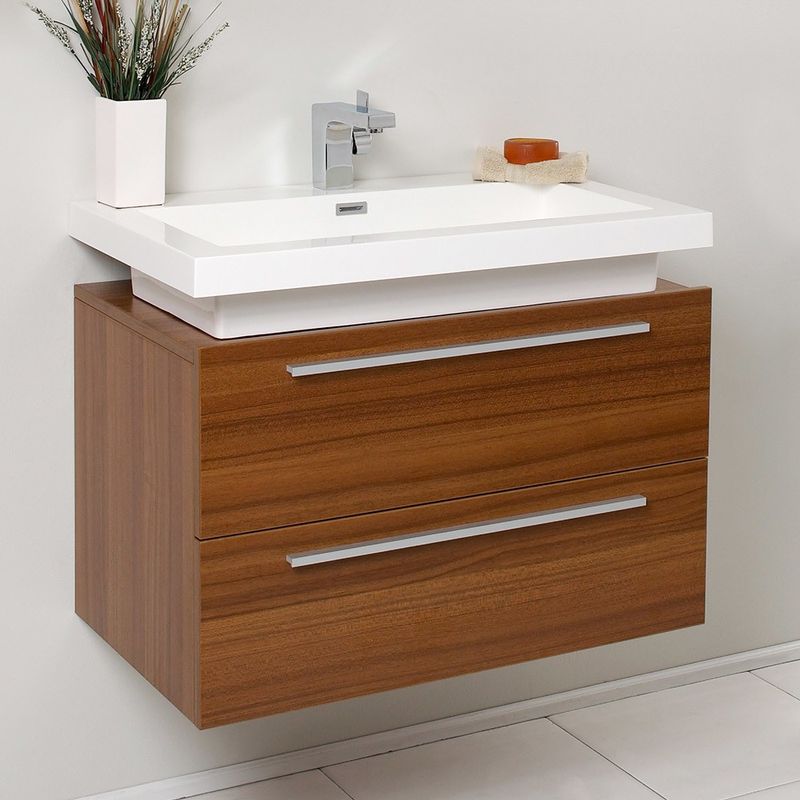 Fresca Medio Teak Modern Bathroom Cabinet w/ Vessel Sink - Medio Modern Bathroom Cabinet w/ Vessel Sink