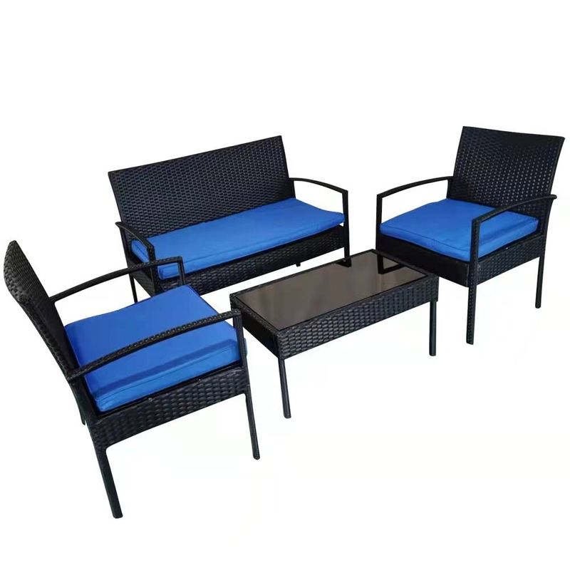 4 Pieces Outdoor Patio Furniture Sets Rattan Chair Wicker Set - Blue