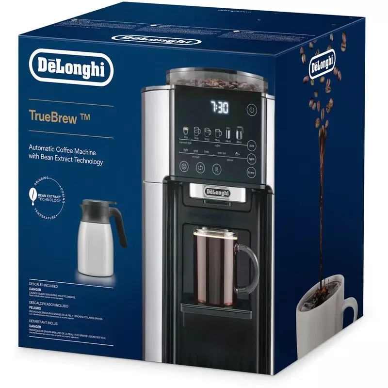 De'Longhi - TrueBrew Automatic Drip Coffee Maker with Thermal Carafe, Built-In Grinder, and Bean Extract Technology in Stainless Steel