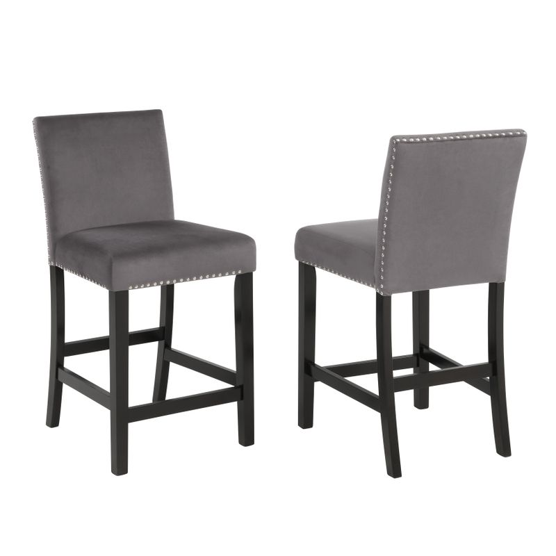 Roundhill Furniture Cobre Contemporary Velvet Counter Stool with Nailhead Trim, Set of 2 - Grey