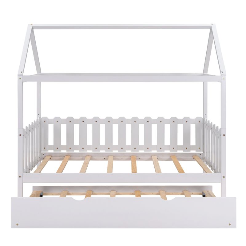 Nestfair Twin Size House Bed with Trundle - White