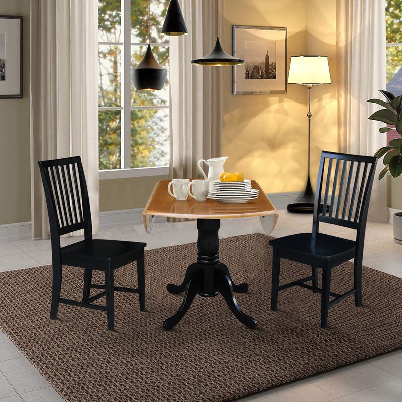 42 in Dual Drop Leaf Dining Table with 2 Dining Chairs - 3 Piece Dining Set - Natural table/black chairs