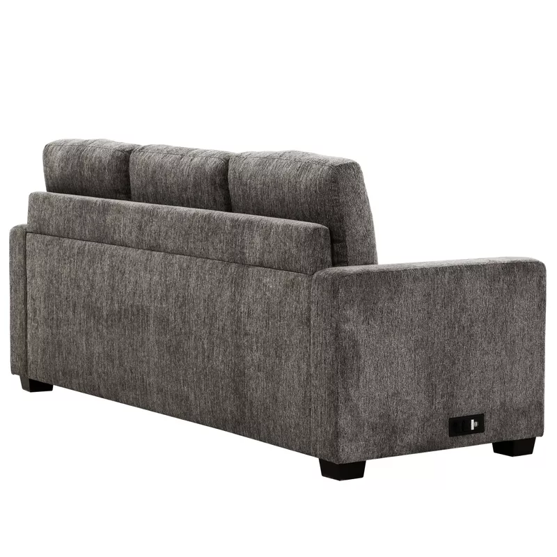 Valencia Grey 77 in. Convertible Queen Sleeper Sofa with USB Ports