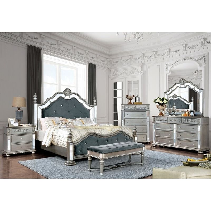 Furniture of America Zeln Silver 2-piece Dresser and Mirror Set - Silver
