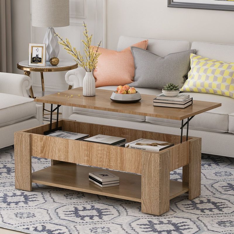 Lifting Top Coffee Table Desk with Storage - Brown