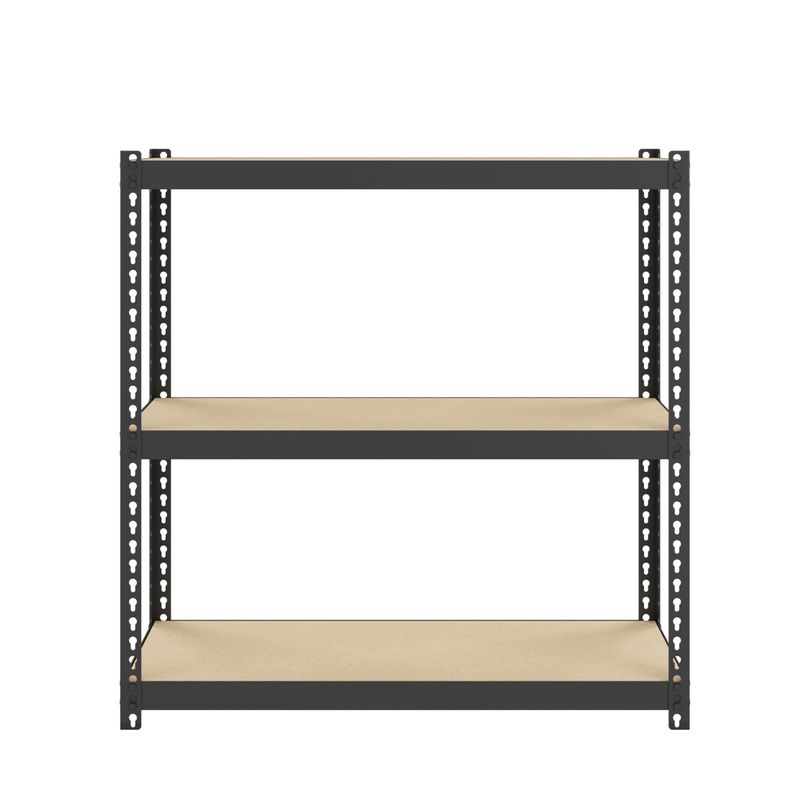 Space Solutions 1000 Riveted Steel Shelving 3-Shelf Unit, 12D x 30W x 30H, Black - Metal Finish - Black