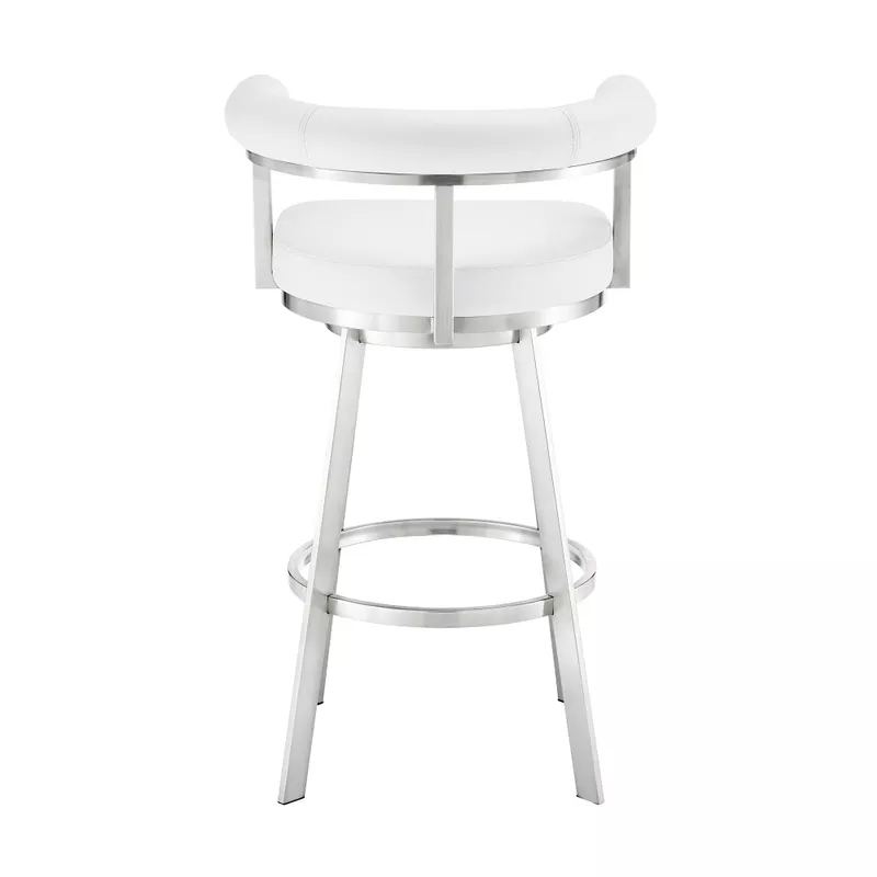 Nolagam Swivel Counter Stool in Brushed Stainless Steel with White Faux Leather