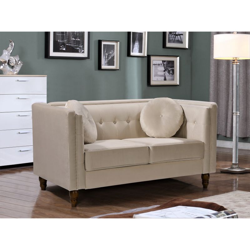 Angie Classic Kittleson Chesterfield 3-Piece Set-Loveseat Sofa & Chair - Ivory