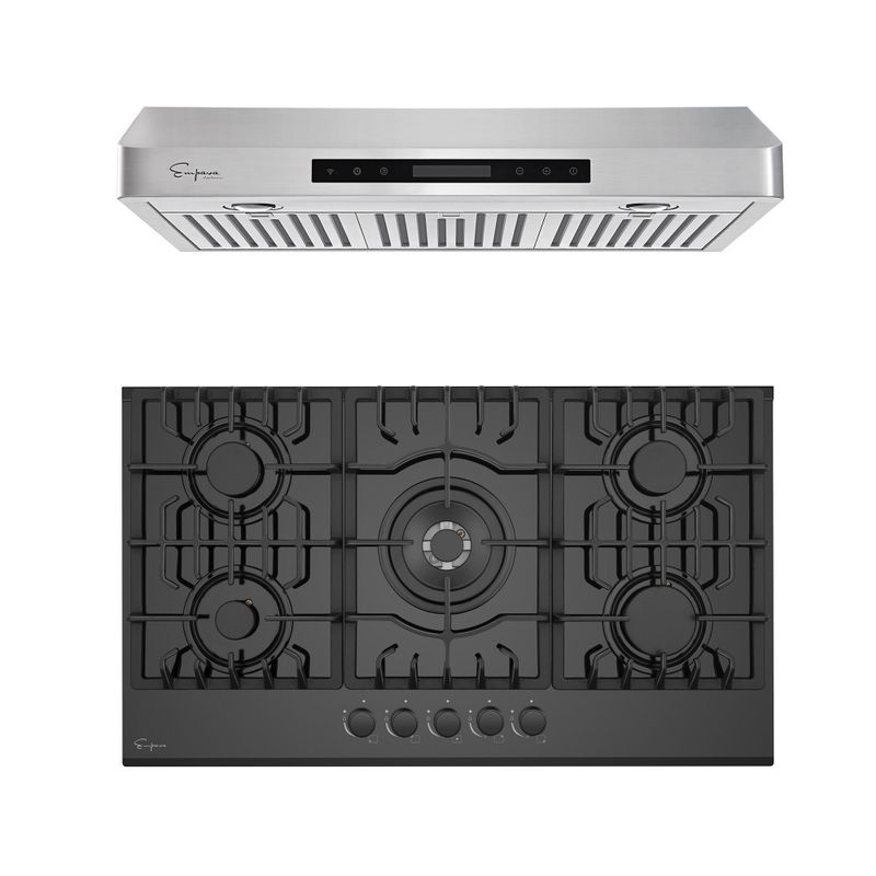 2 Piece Kitchen Appliances Packages Including 36" Gas Cooktop and 36" Under Cabinet Range Hood - Black