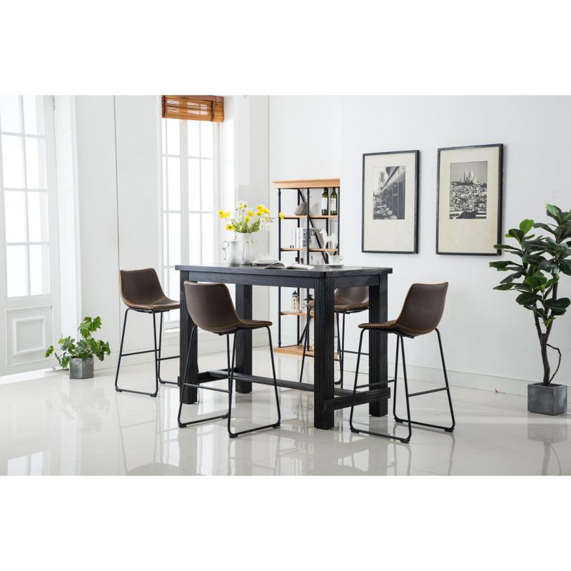 Roundhill Furniture Bronco Antique Wood Finished Bar Dining Set: Table and Four Bar Stools - Grey