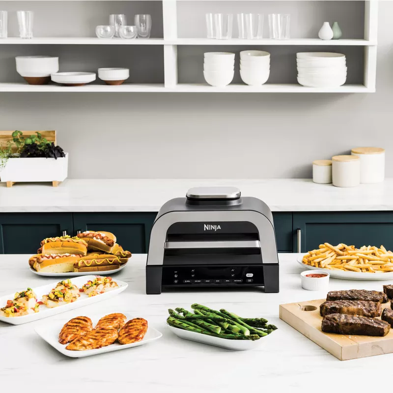 Ninja - Foodi Smart XL 6-in-1 Countertop Indoor Grill with Smart Cook System, 4-quart Air Fryer - Dark Grey/Stainless