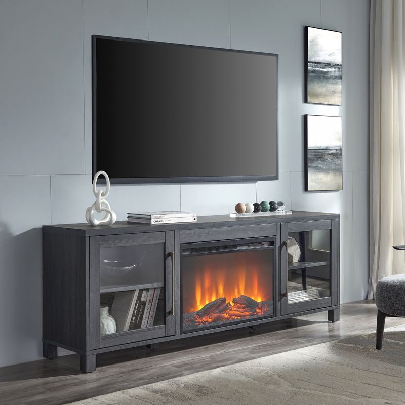 Rent to own Quincy TV Stand with Fireplace Insert 68" Charcoal Grey