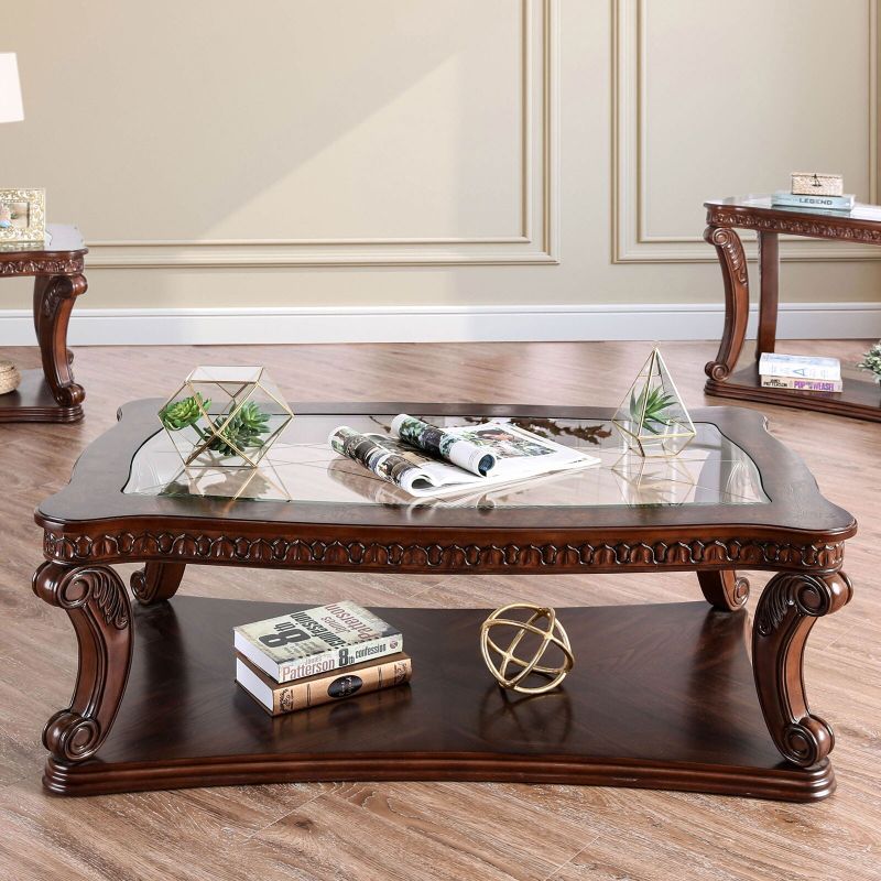 Tempered Glass Coffee Table in Dark Oak - Dark Oak - Glass