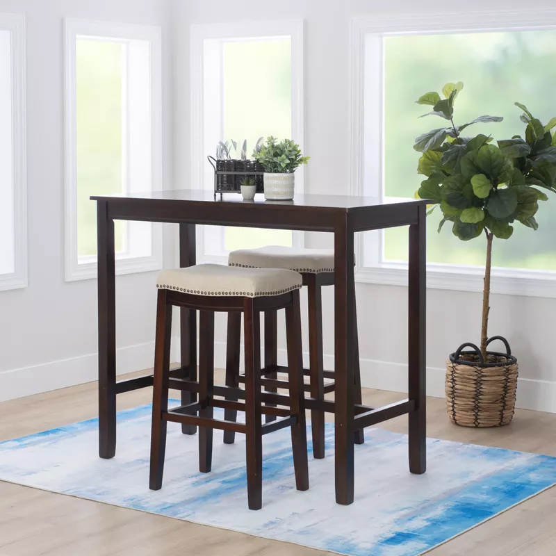 Ansley 3Pc Bar Set Walnut Linen