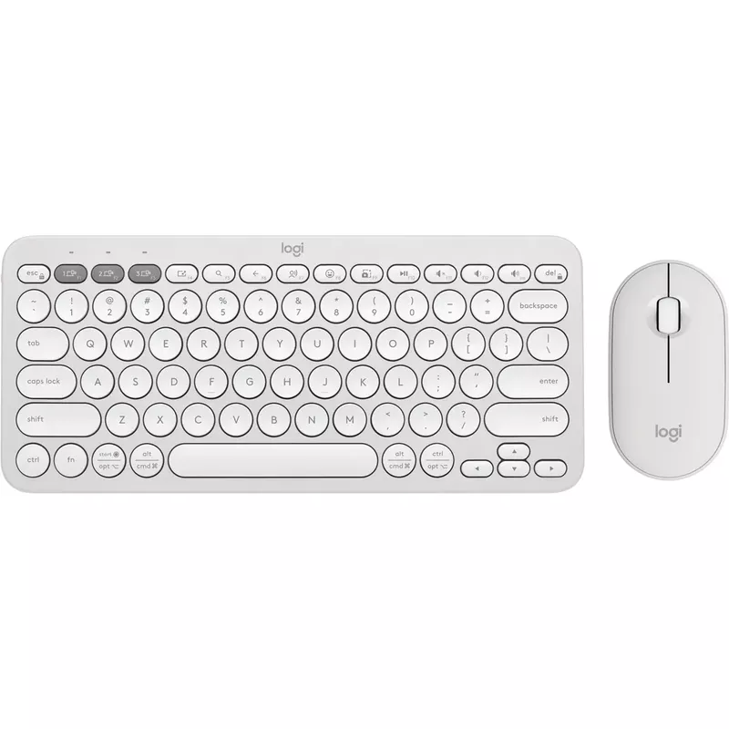 Logitech - Pebble 2 Combo Slim Multi-Device Bluetooth Keyboard and Mouse, Tonal White