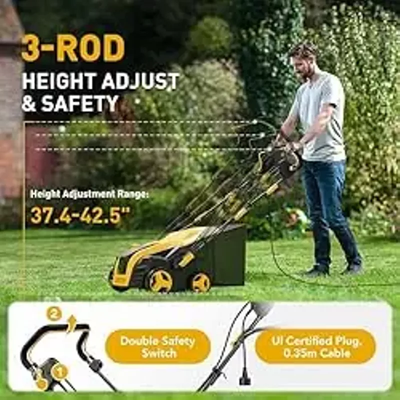 EVEAGE 16-Inch 15 Amp Electric Dethatcher Scarifier, 5-Position Height Adjustment, 14.5-gal Removable Thatch Bag, Quick-Fold, with Scarifier Blade, Removing Thatch, Increases Lawn Health