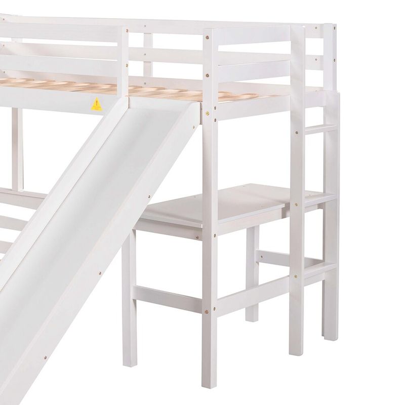 Twin over Full Bunk Bed with Twin Size Loft Bed with Desk and Slide - White