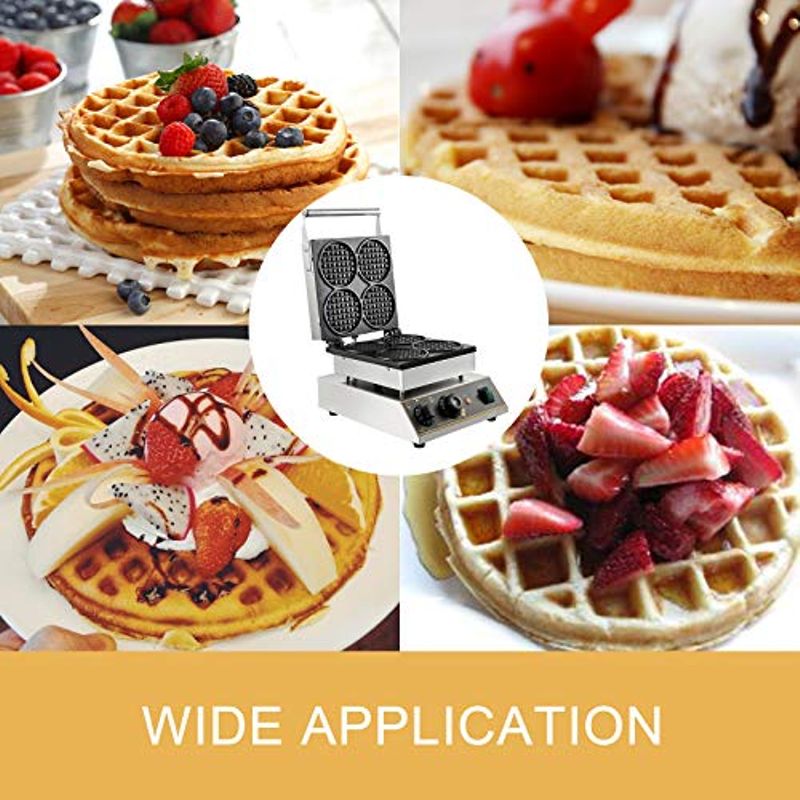 VBENLEM Commercial Round Waffle Maker 4pcs Nonstick 1750W Electric Muffin Machine Stainless Steel 110V Temperature and Time Control...
