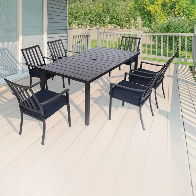 Carter 7pc Dining: 7 Slat Alum Chairs and Slat Top Table