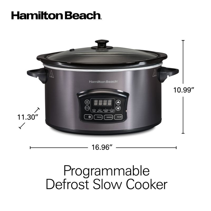 Hamilton Beach 6 Quart Programmable Defrost Slow Cooker with Temperature Probe - Silver