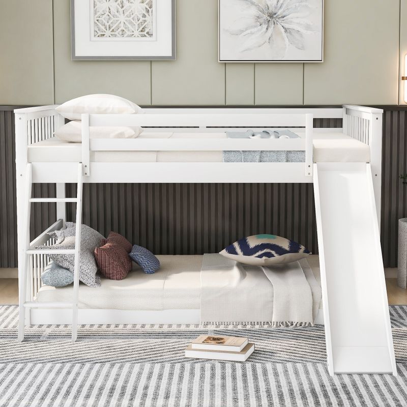 Nestfair Full over Full Bunk Bed with Convertible Slide and Ladder - White