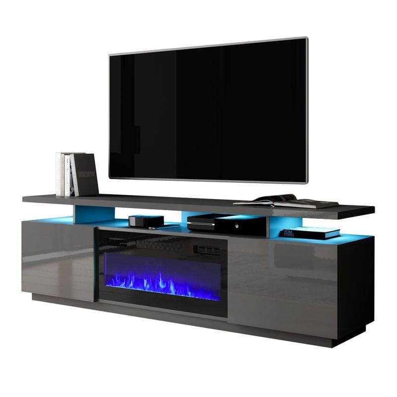 Mobile Furniture Eva-KBL Electric Fireplace Modern 71-inch TV Stand - Gray
