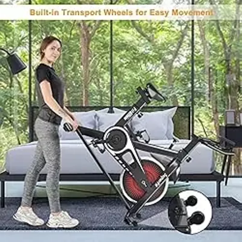 GLOBALWAY Indoor Cycling Bike, Exercise Bike w/ Resistance Adjustment, Stationary Fitness Machine w/ Comfortable Seat Cushion, Silent Belt Drive, Phone Holder, Fitness Training Bike for Home Gym