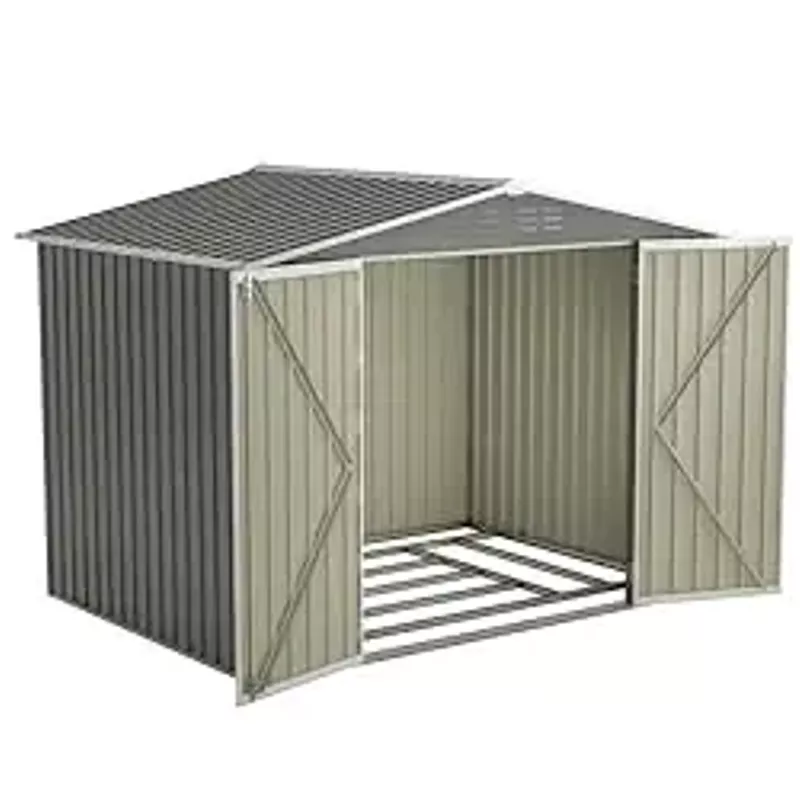 Goohome Metal Outdoor Storage Shed 8FT x 6FT, Steel Utility Tool Shed Storage House w/Lockable Doors & Air Vent, Floor Base, Metal Sheds Outdoor Storage for Backyard Garden Patio Lawn