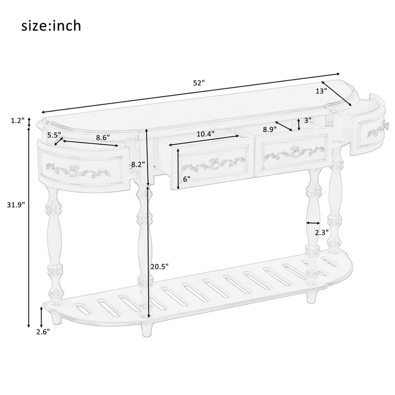 Modern Curved Console Table Entryway Table with 4 Drawers and 1 Shelf - Antique Blue