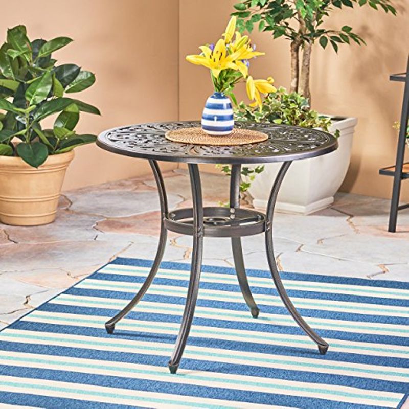 Christopher Knight Home 305323 Buda Outdoor Cast Aluminum Dining Table, Shiny Copper
