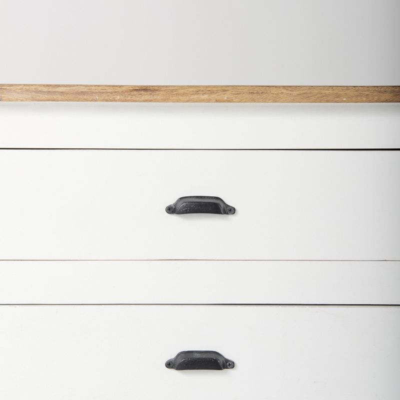 Bourchier White & Black Solid Wood w/ Medium Brown Top, 4 Drawer & 2 Glass Cabinet Buffet - 75.0L x 20.8W x 34.3H - 75.0L x 20.8W x 34.3H